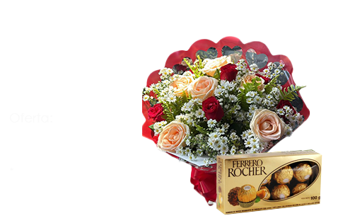 Buquê com 12 rosas + Ferrero